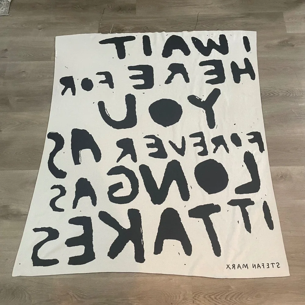 IKEA Art Event Stefan Marx Throw Blanket Black White 51x63 Cotton 2021 Quote Art